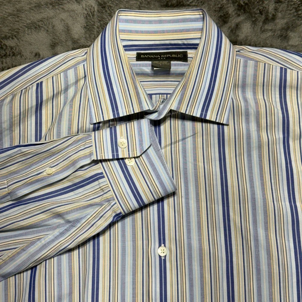 Banana Republic Button Down Shirt Mens L Blue Striped 273417-00